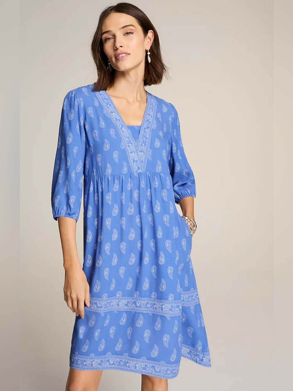 J. Jill Paisley Print Border-Printed Flounced-Hem Dress Size M Boho Blue